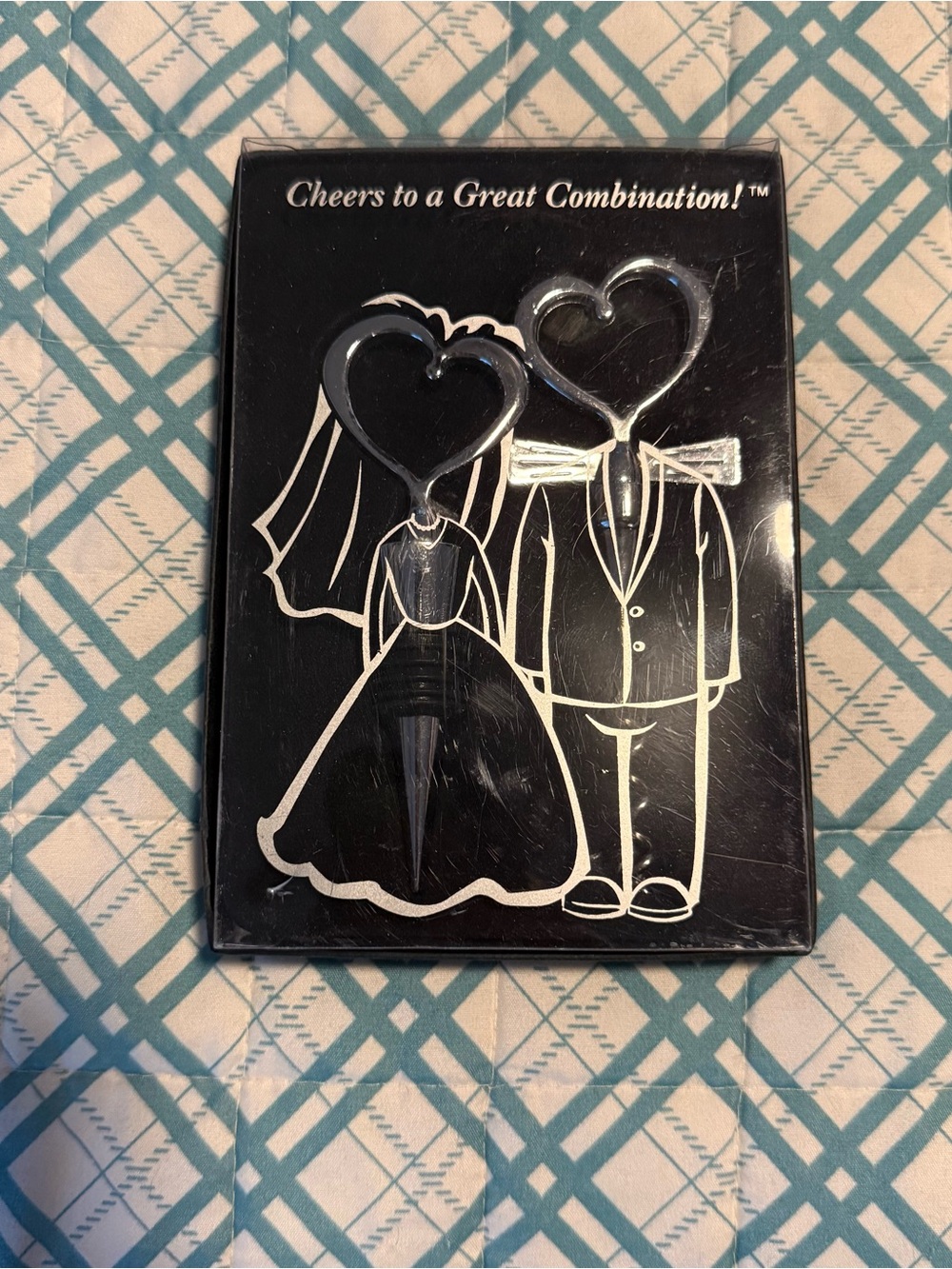 Cheers to a Great Combination Wedding Heart-Shaped Bottle Stopper and Cork Screw